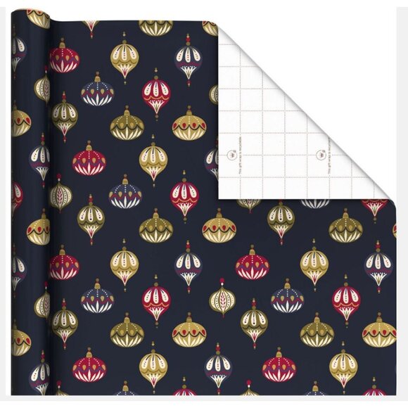 Hallmark Wrapping Paper Christmas Painted Ornaments Navy Blue 35 sq ft Roll - Picture 2 of 6